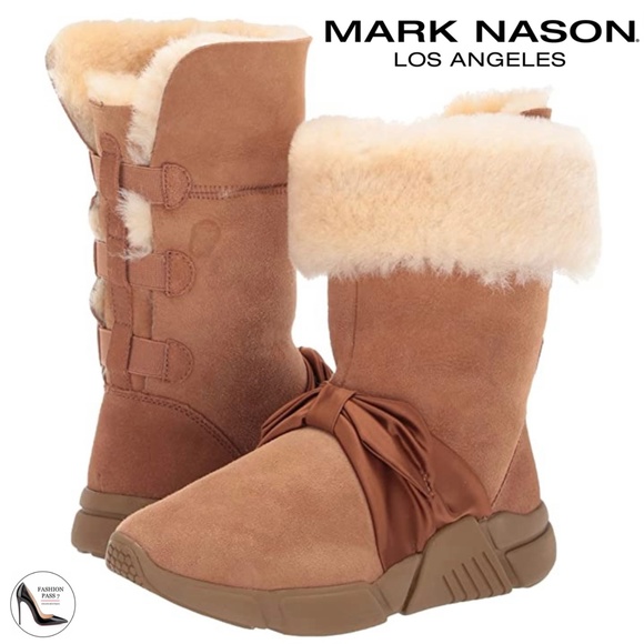 Mark Nason Los Angeles Bliss Genuine Sheep Shearling Fur Chestnut Suede Boot 6.5 - Picture 2 of 15